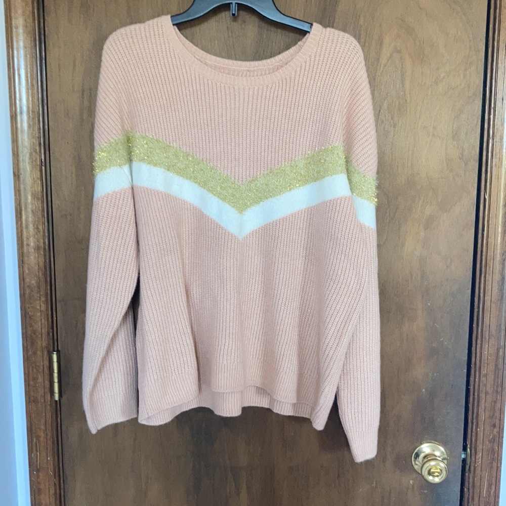 LastCall❌ Nine West sweater chevron stripe w/ metallic accents sweater size XXL - Picture 5 of 14